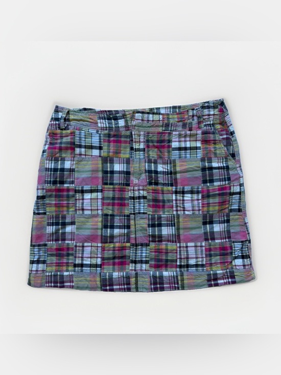 Merona Dresses & Skirts - Merona Y2K Madras Plaid Patchwork Mini Skirt Pink Green Boho Prep 2000s Size 14